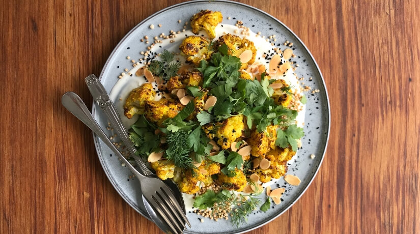 Baked Cauliflower with Puffed Quinoa